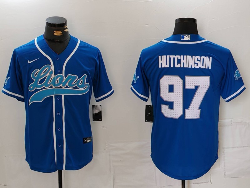 Men's Detroit Lions Aidan Hutchinson #97 Blue Jersey